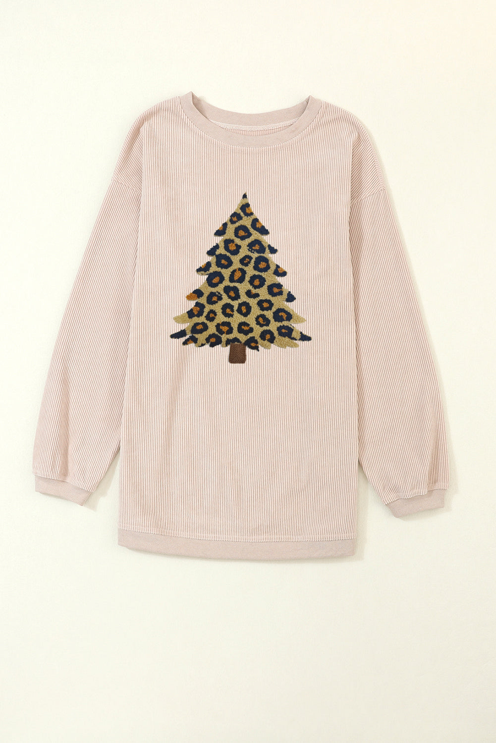 Apricot Leopard Christmas Tree Graphic Corded Sweatshirt