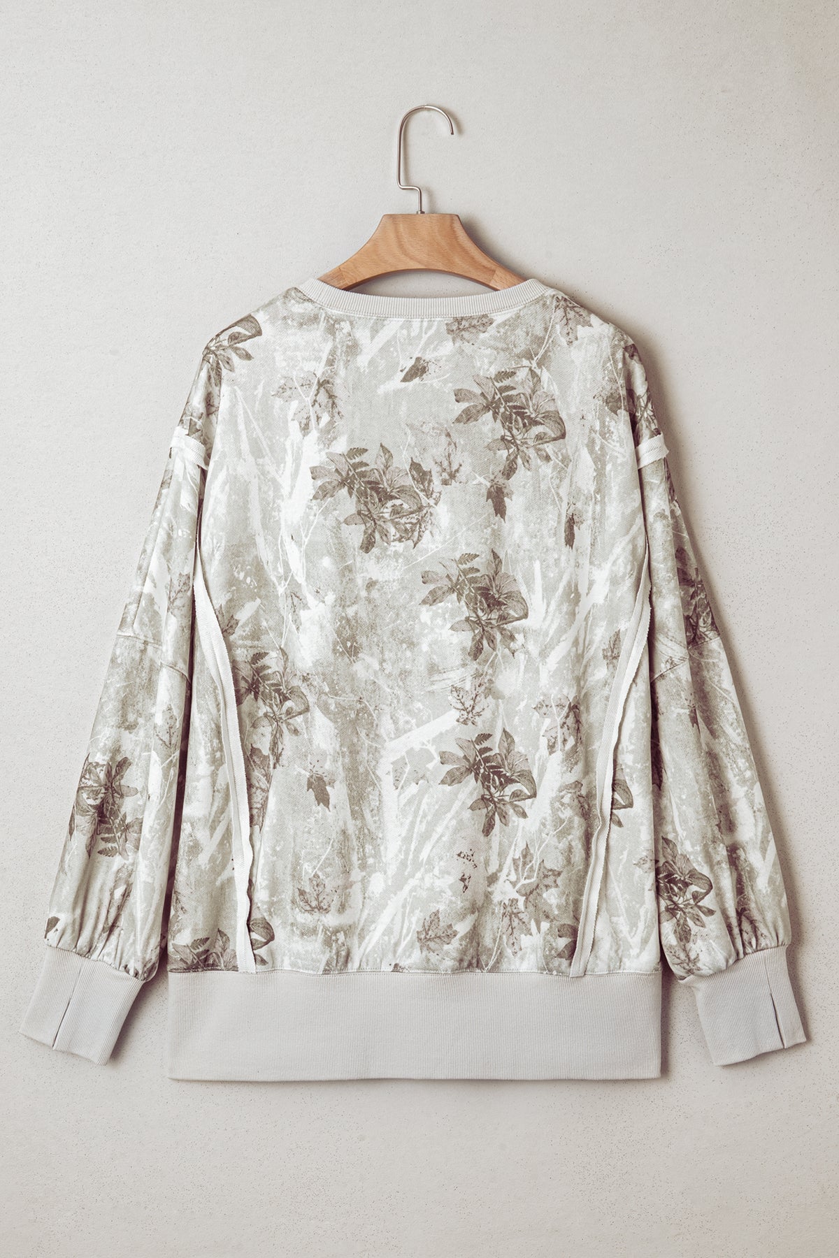 Gray KENTUCKY Raw Seam Detail Leafy Camouflage Baggy Sweatshirt