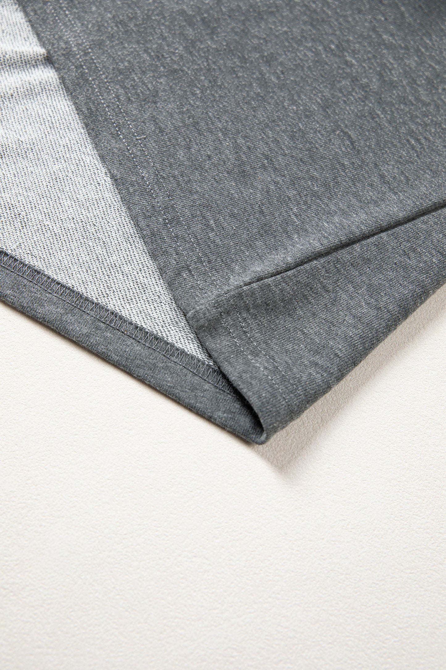 Light Grey Denim Color Block Patchwork Shirt Collar Short Sleeve Blouse