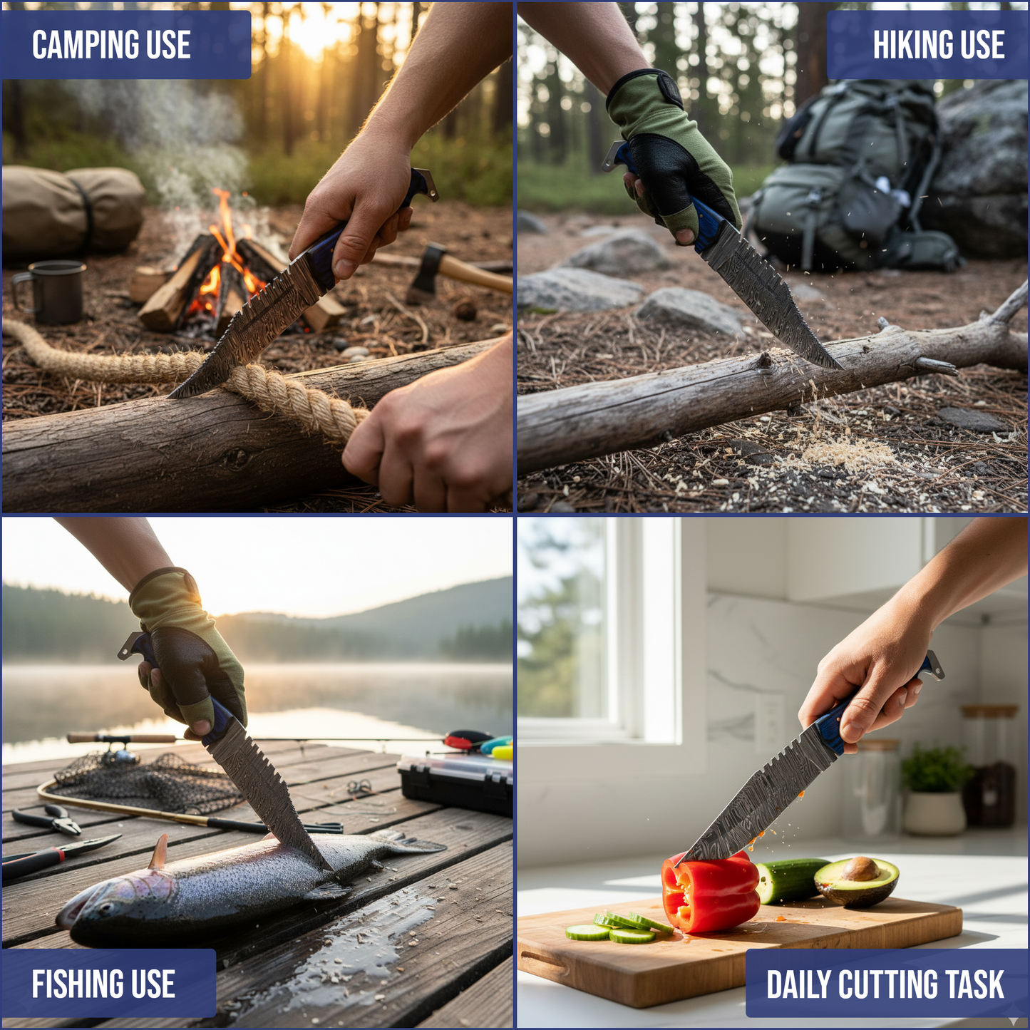 12' Handmade damascus steel knife with leather sheath