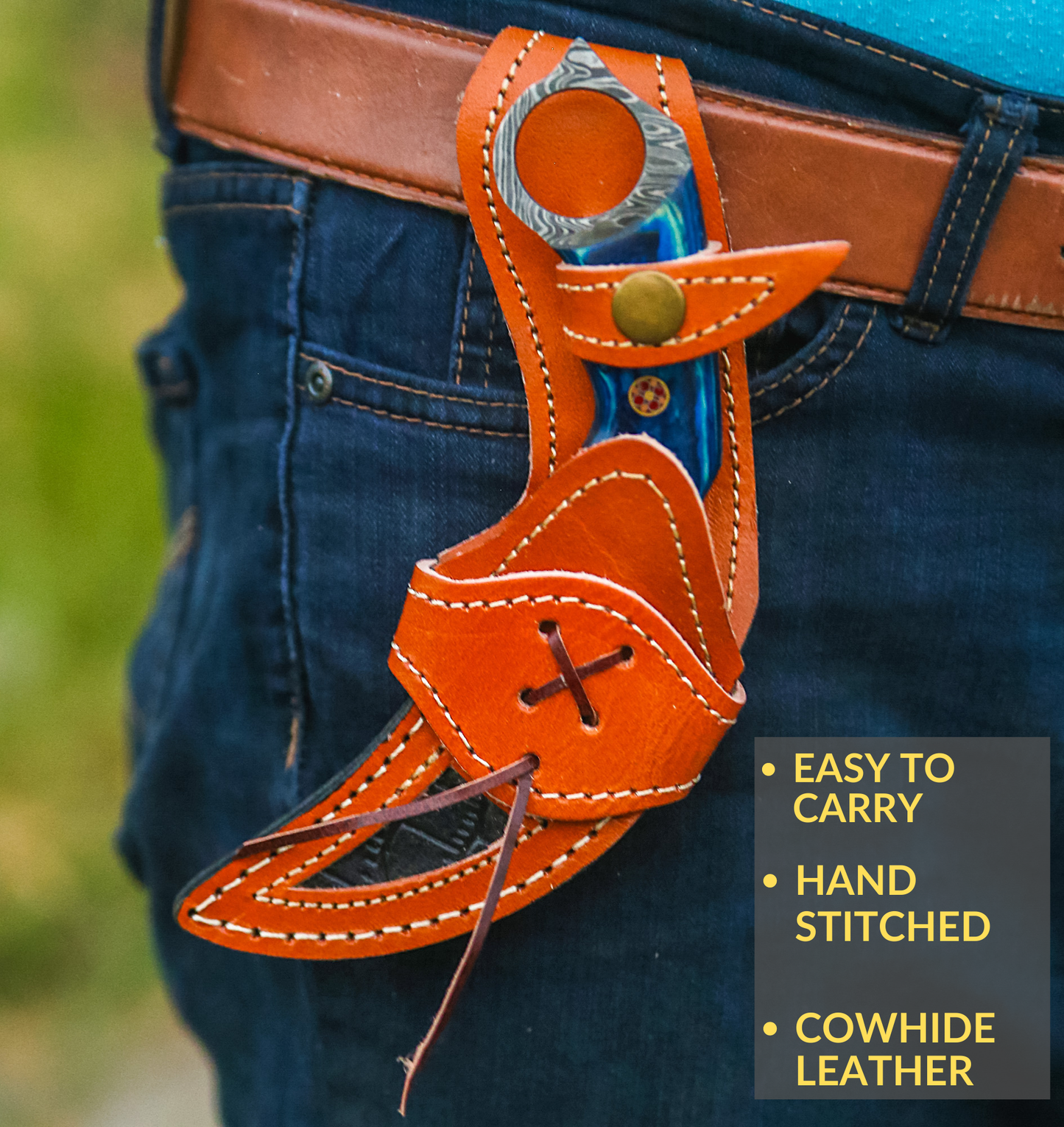 7.5' Handmade damascus steel knife with leather sheath