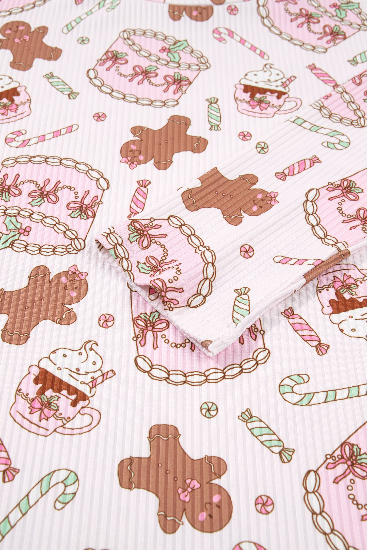 Pink Abstract Christmas Print Long Sleeve Two Piece Lounge Set