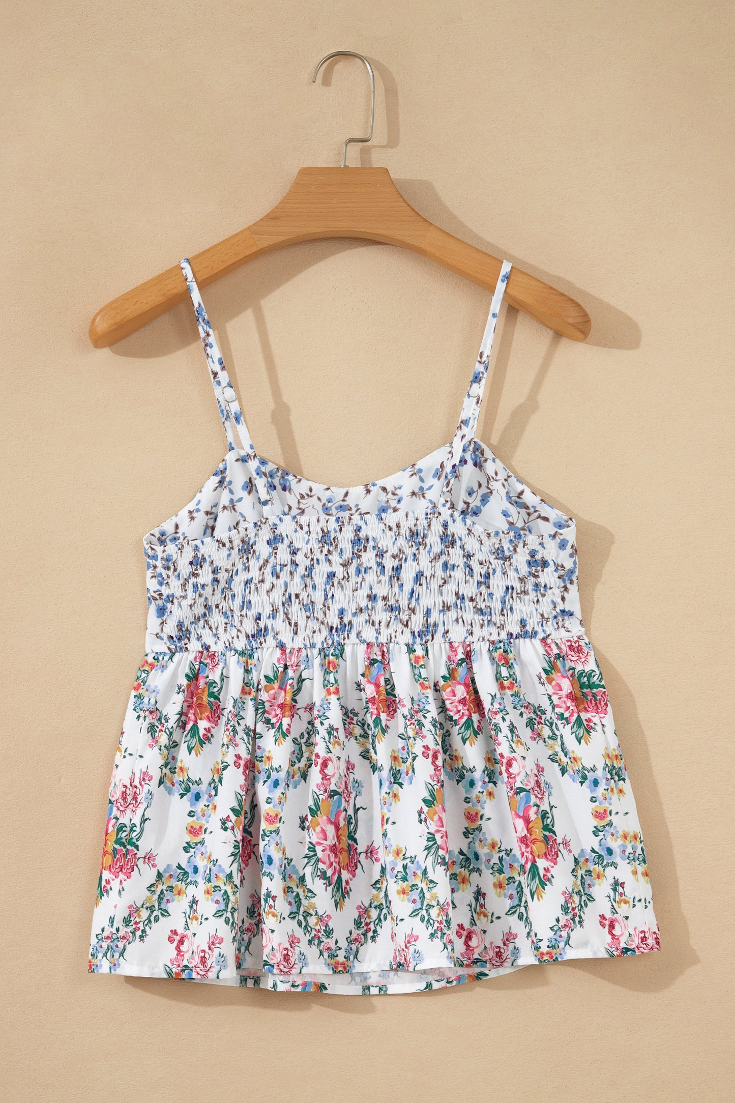 White Contrast Floral Printed Spaghetti Straps Babydoll Top