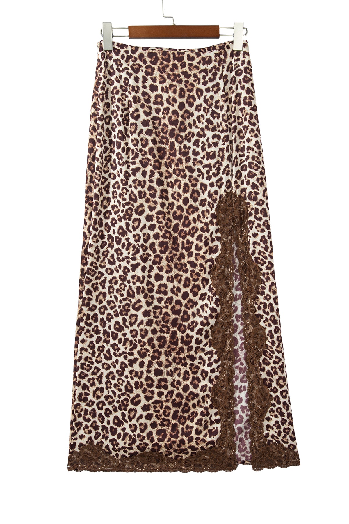 Khaki Cheetah Print Trim Split Long Western Skirt
