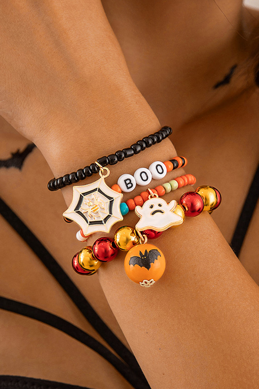 Orange 4pcs Halloween Ghost Spider Web Beaded Bracelet Set – Hay's