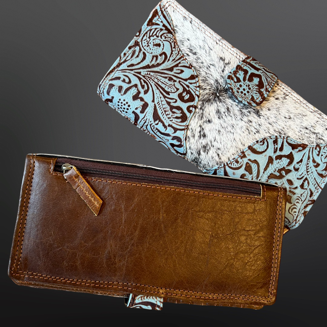 Tooled Leather Cowide Western Wallet Snap Close