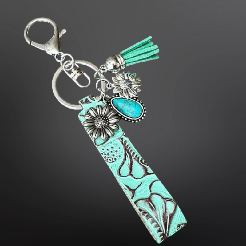 Embossed Leather Western Keychain with Charms