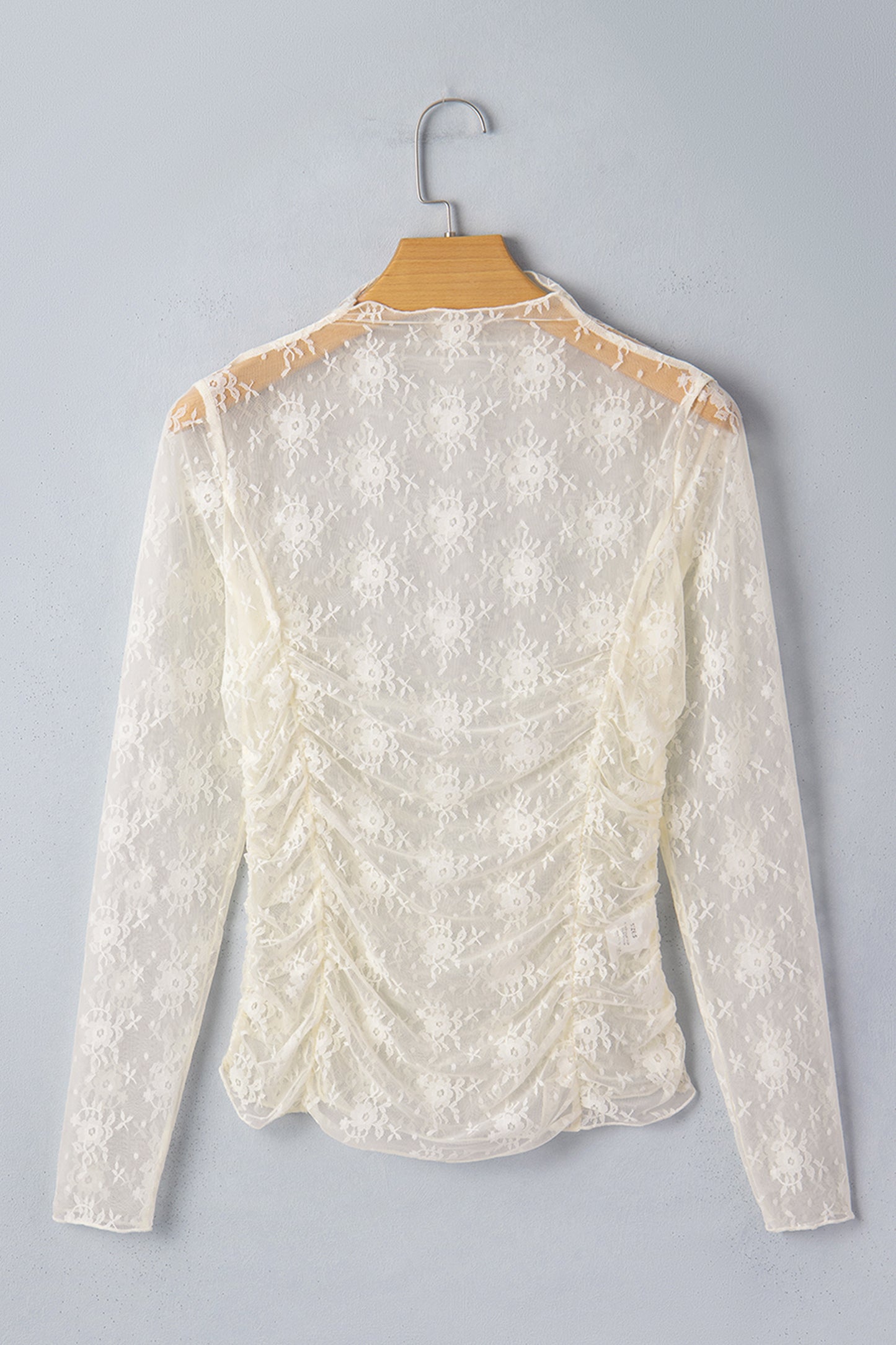 Jet Stream Sheer Floral Mesh Ruched Long Sleeve Top