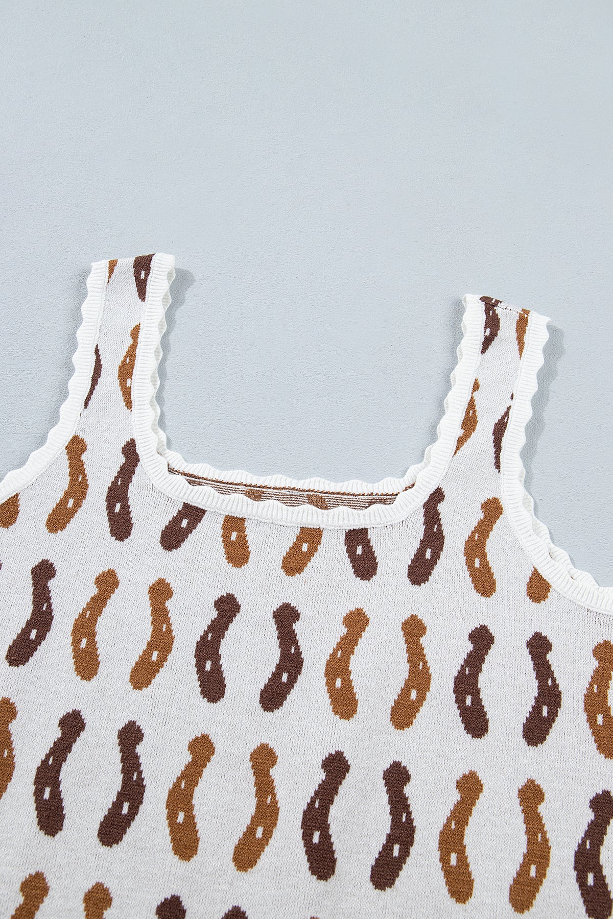 White Western Leopard/ Horseshoe Printed Scalloped Trim Square Neck Sweater Vest