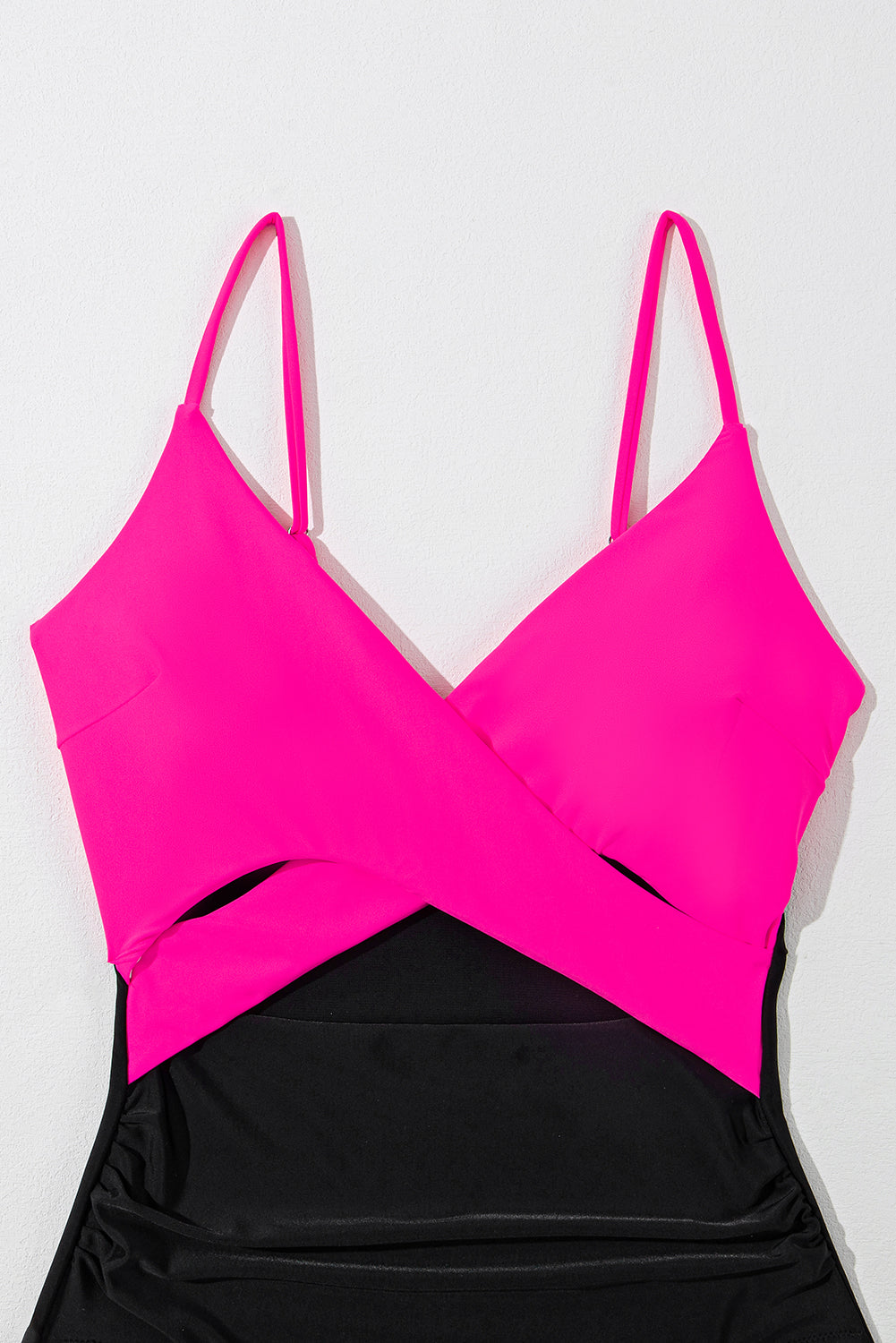 Rose Red Crossover Colorblock Cutout One Piece Swimsuit