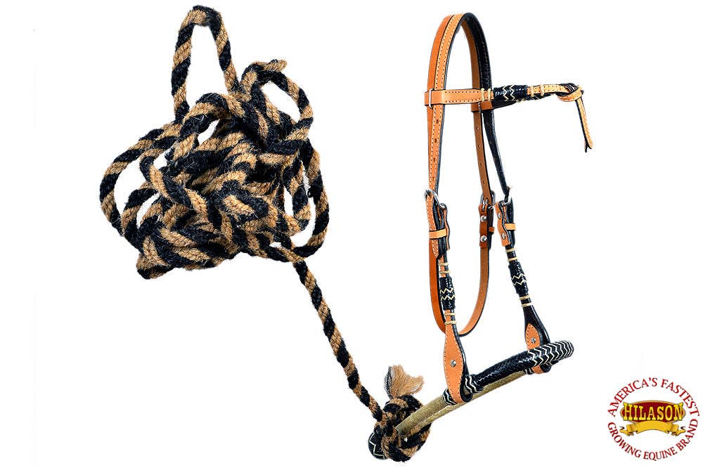 Horse Headstall, Bosal & Horse Hair Rein Set