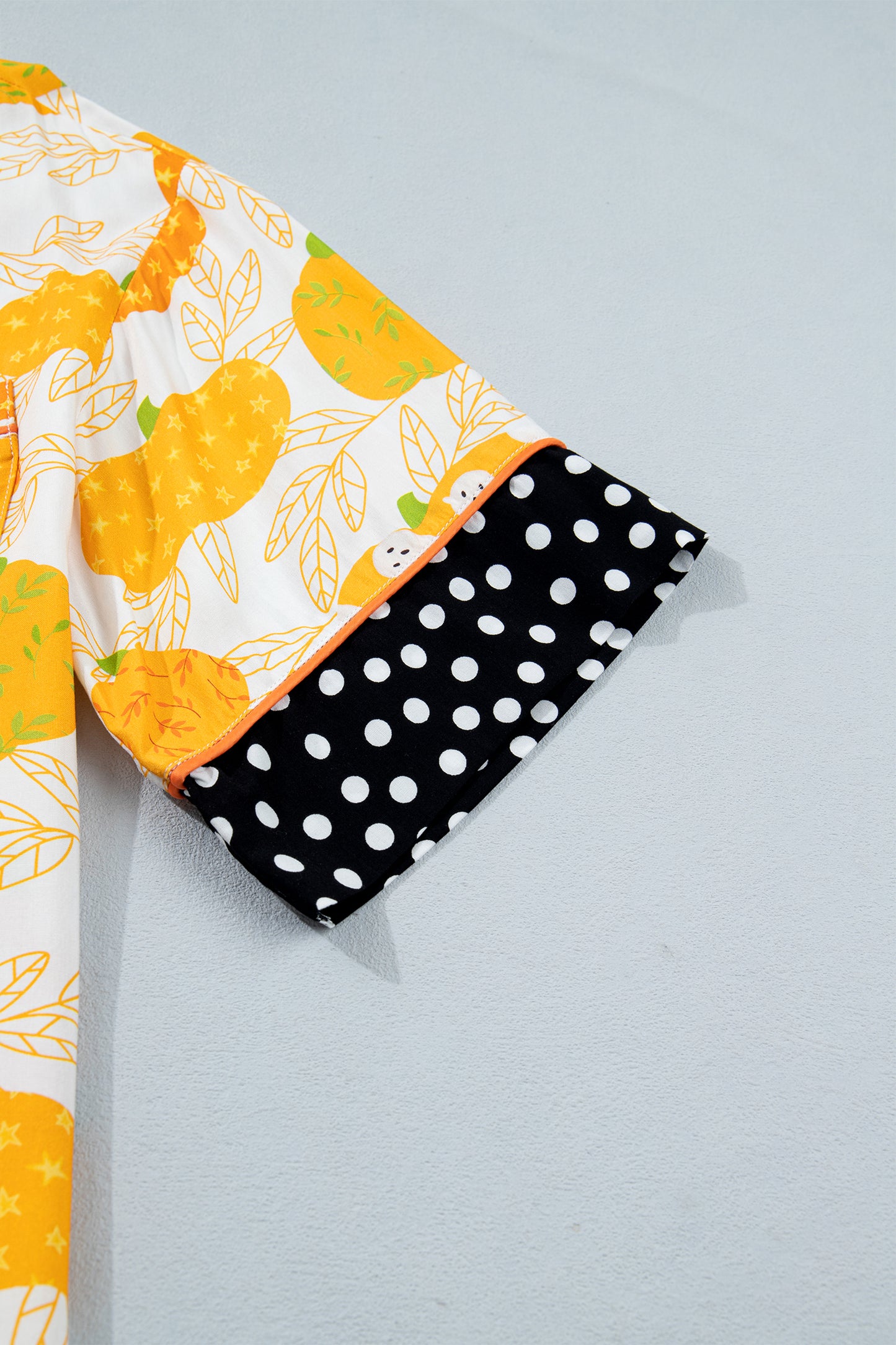 Orange Short Sleeve Pumpkin Print Polka Dot Trim Pocket Pocket Placket Home Wear Lounge Set