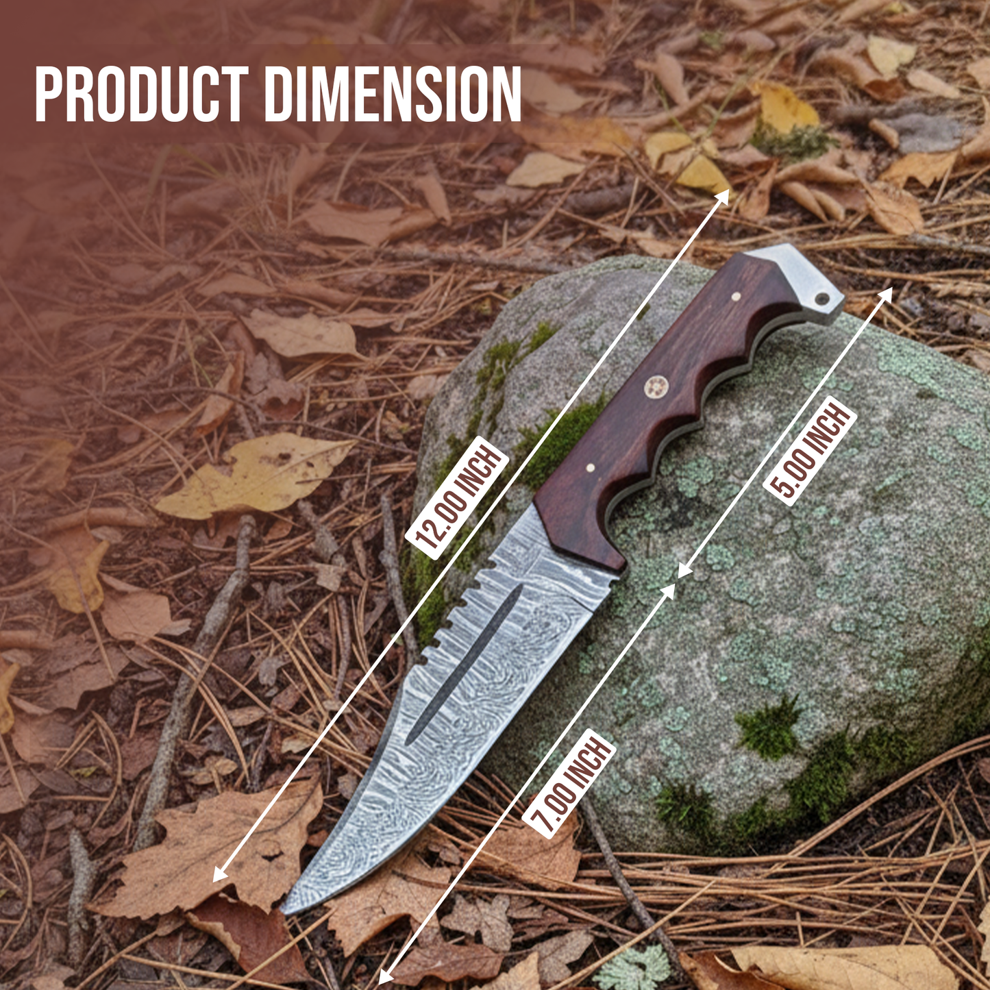 Handmade damascus steel knife with leather sheath