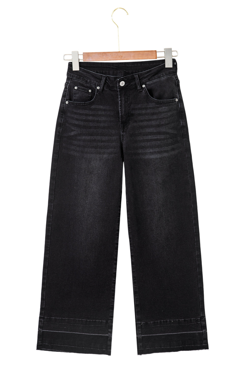 Navy Blue Raw Hem Straight Leg Loose High Waist Jeans