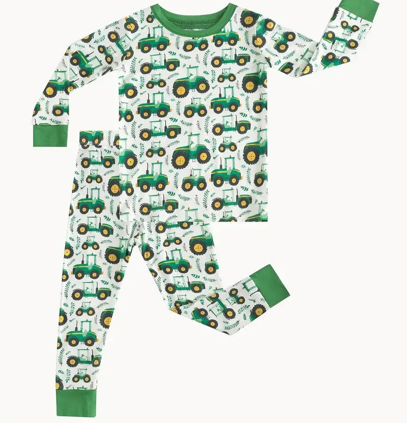 Green Tractor Boy's Bamboo Pajamas