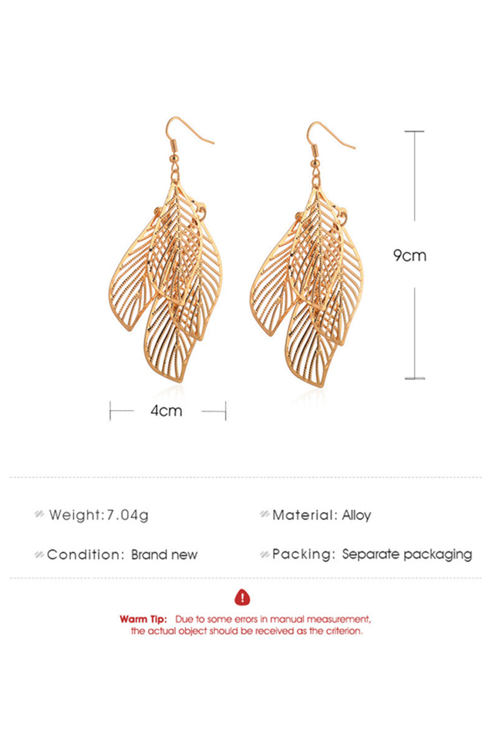 Gold Hollow Out Leaves Alloy Hook Earrings