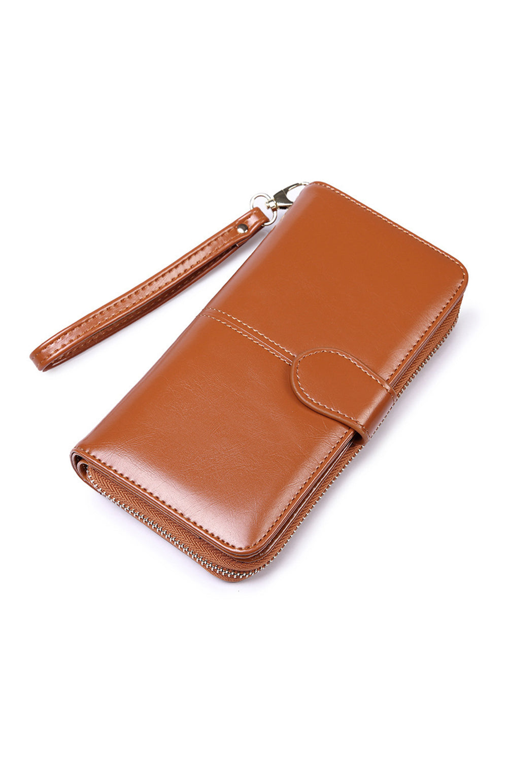 Cinnamon Faux Leather Zip Around Long Wristband Wallet