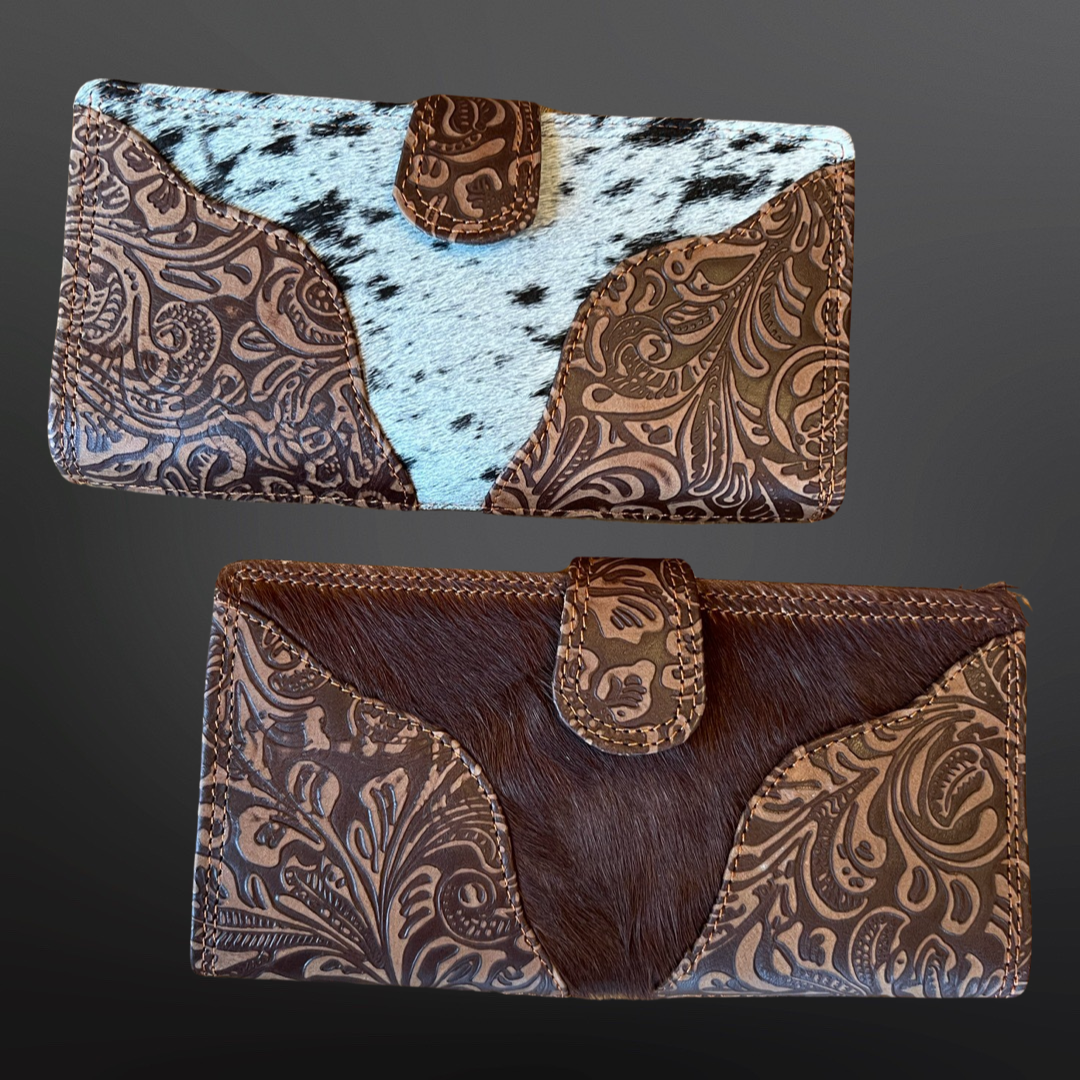 Tooled Leather Cowide Western Wallet Snap Close