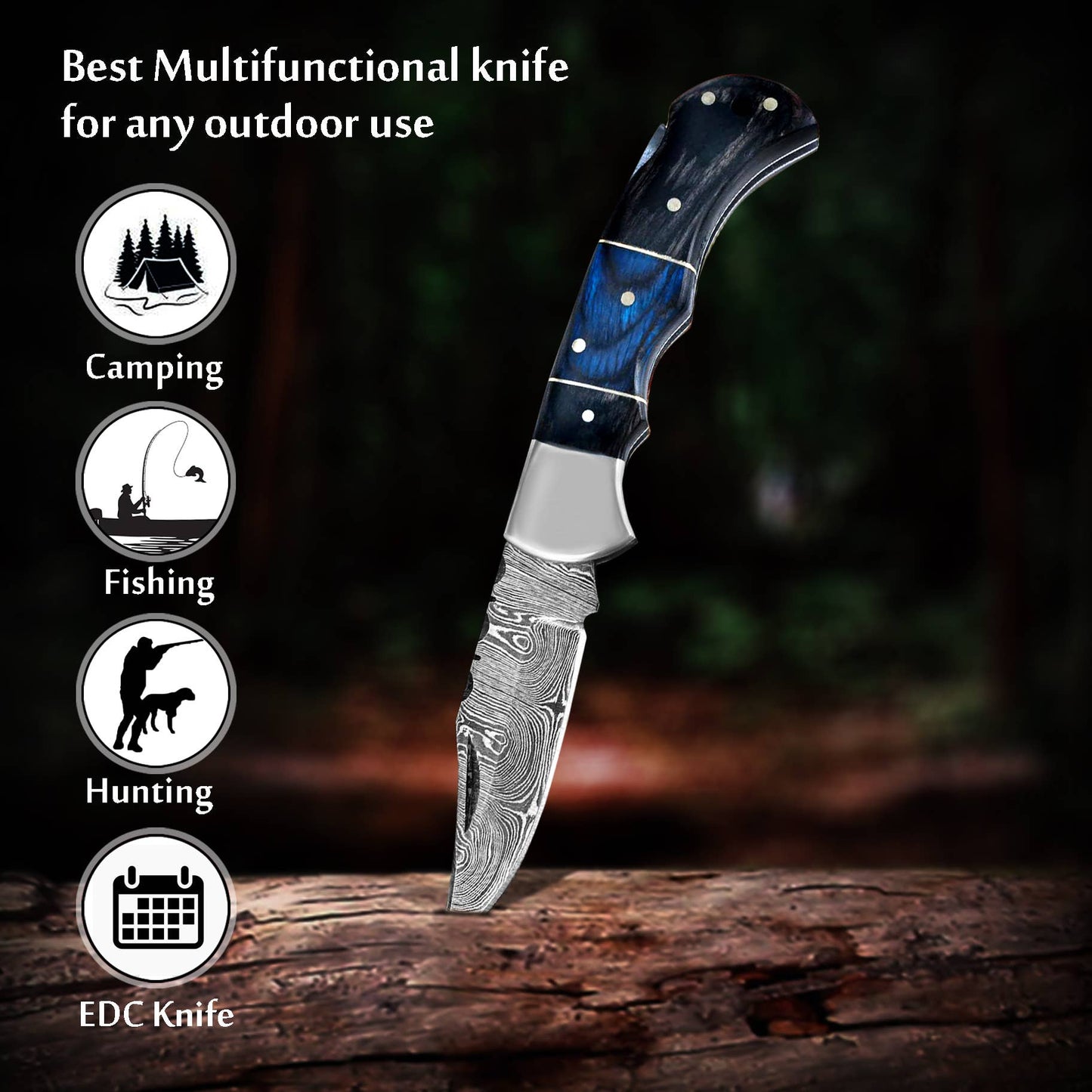 6.5'' Handmade Damascus folding knife, Pocket Knife