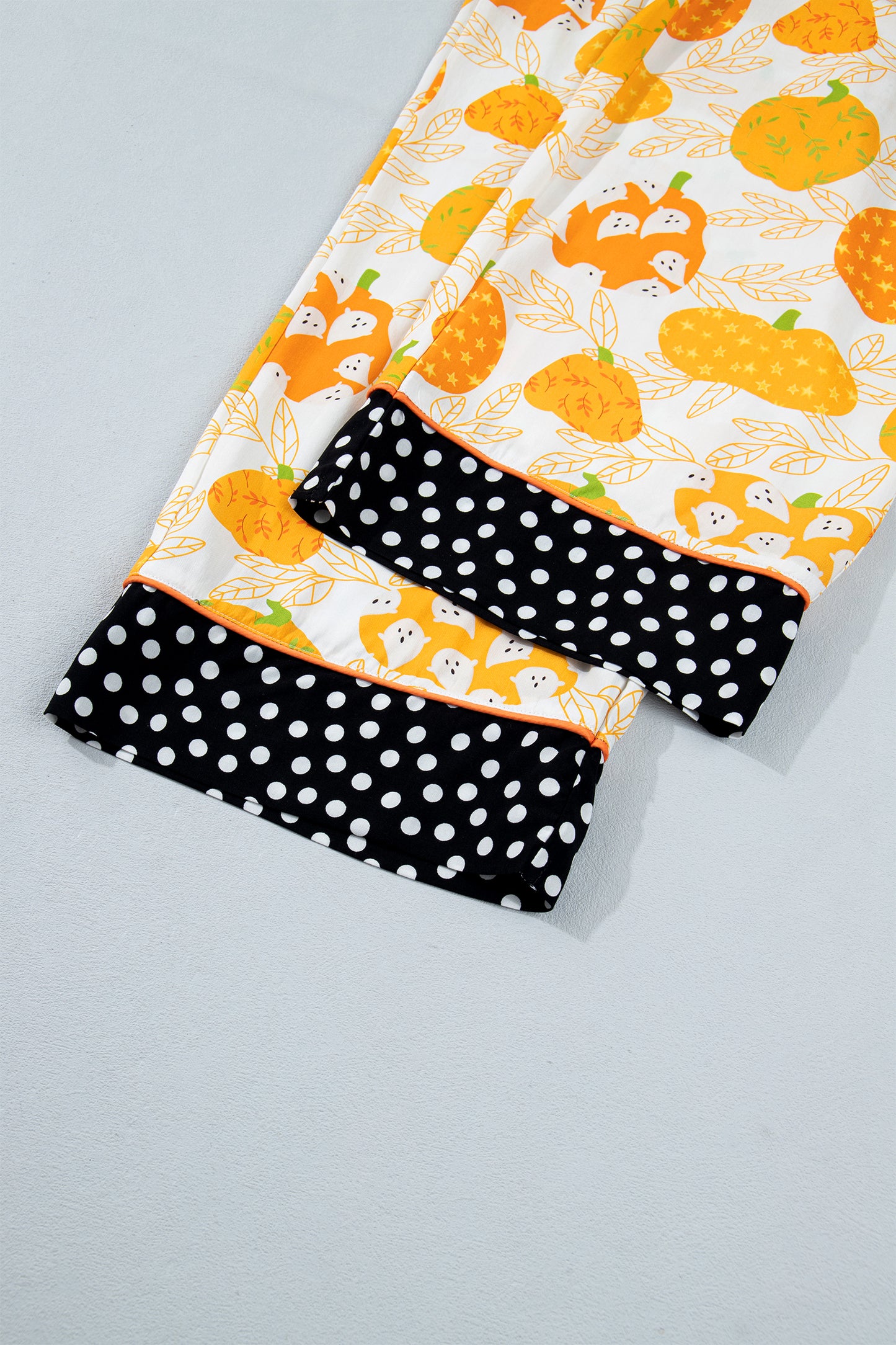 Orange Short Sleeve Pumpkin Print Polka Dot Trim Pocket Pocket Placket Home Wear Lounge Set