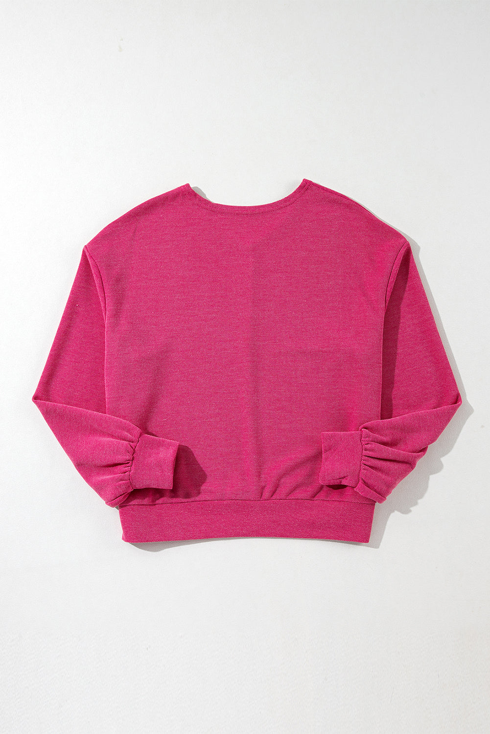 Rose Red Textured Long Sleeve V Neck Top