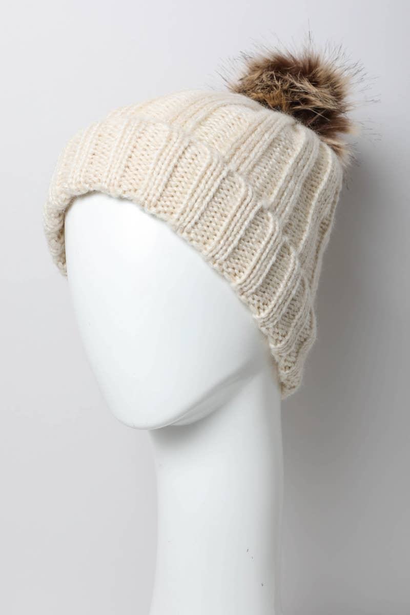 Winter-Ready Ribbed Faux Fur Beanie