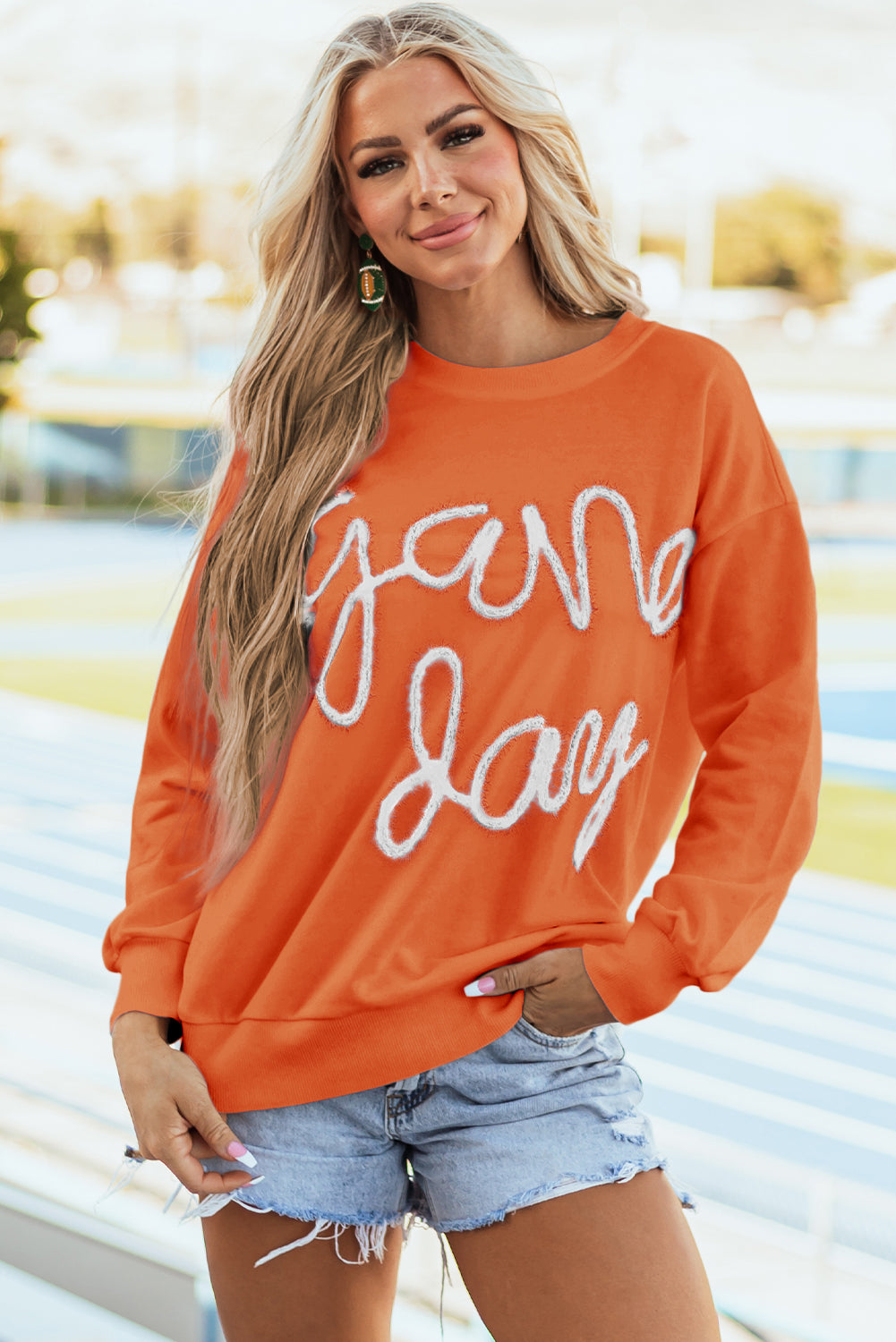 White Tinsel Game Day Drop Shoulder Graphic Sweatshirt