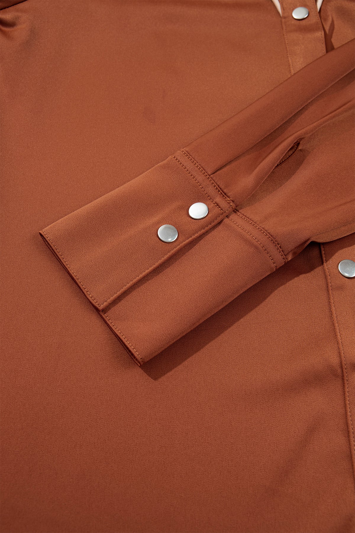Cinnamon Silky Long Sleeve Button Front Western Fashion Shirt