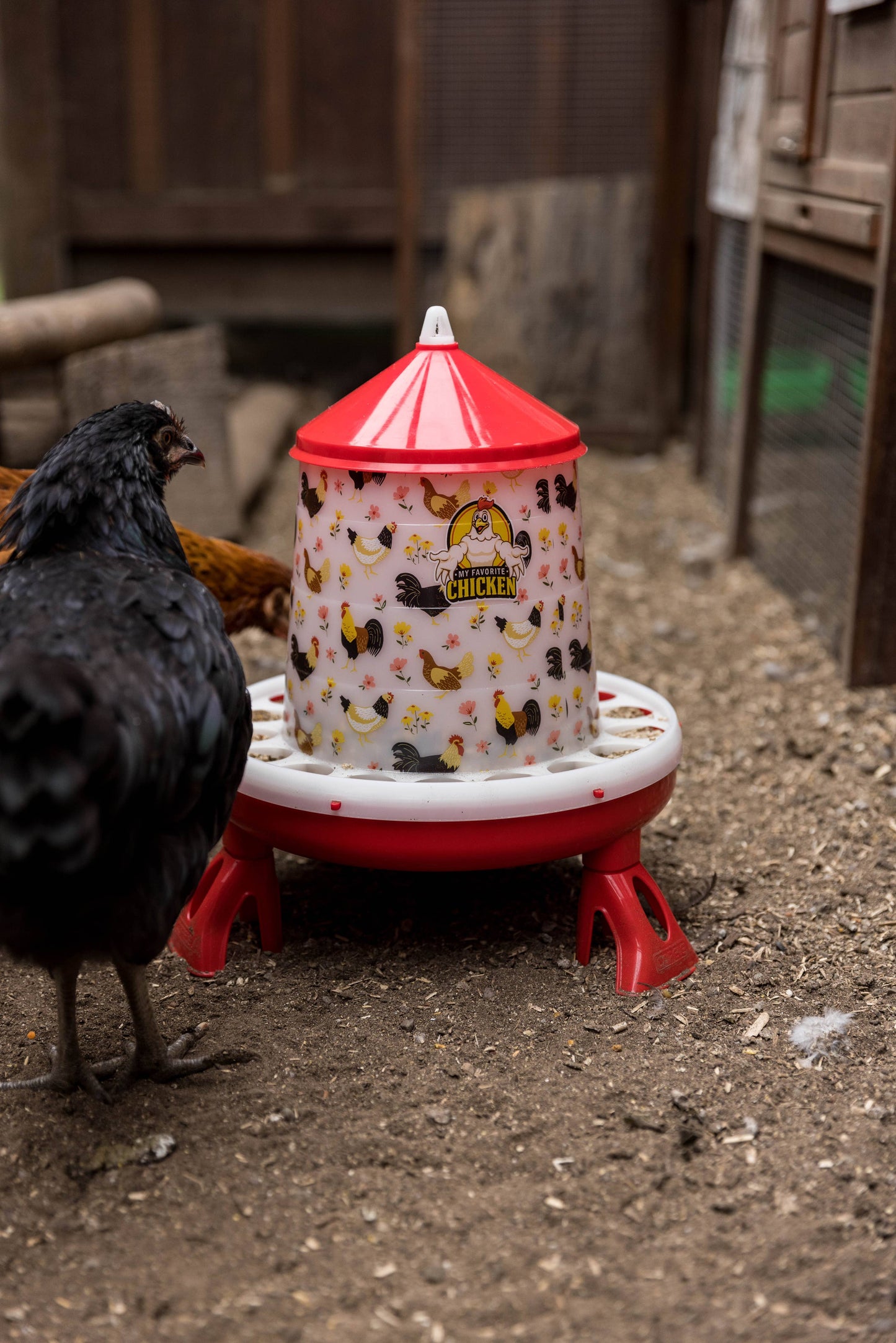 4Kg Poultry Feeder w/ Legs, Stylish Chicken Floral Design