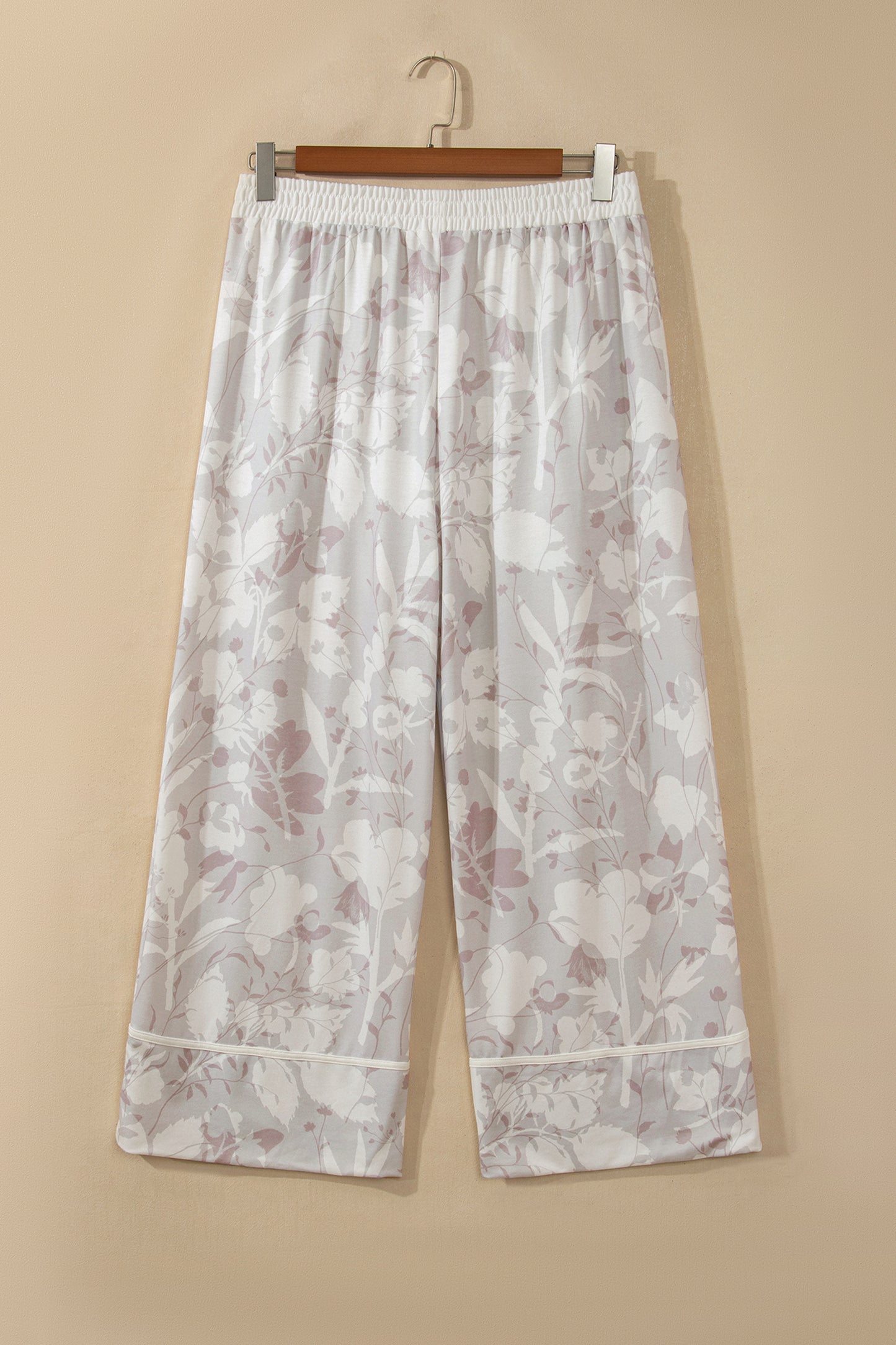 Gray Floral Camo Print Contrast Trim Plus Size Loose Pants