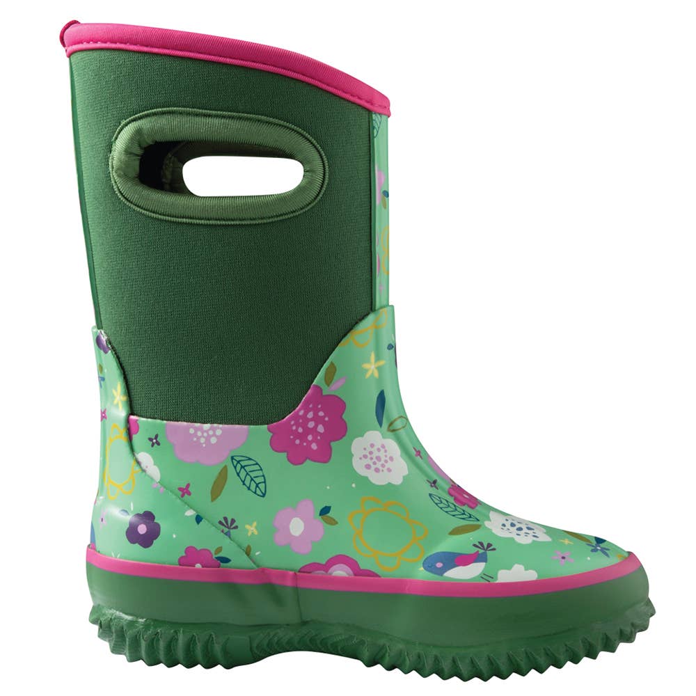 Neoprene Boots, Green Floral