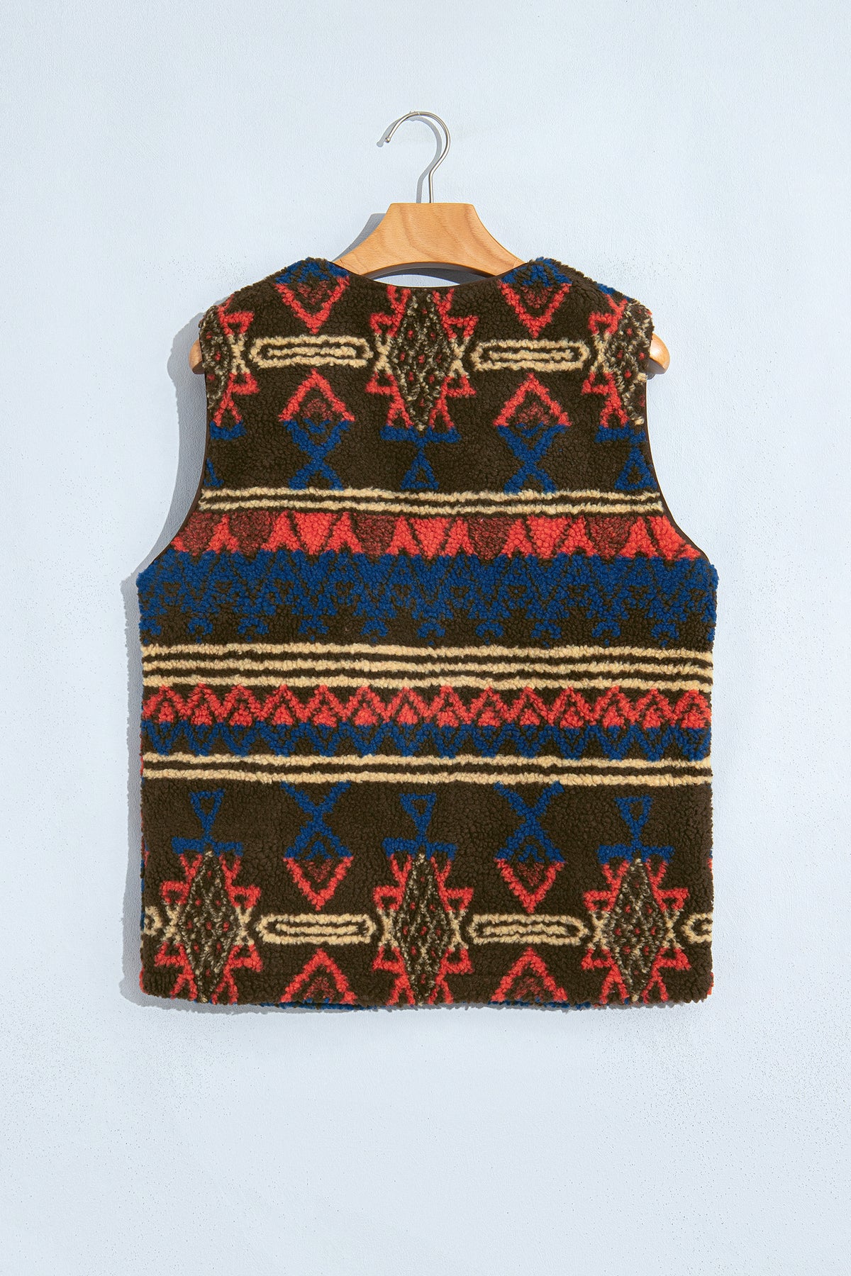 Multicolour Western Print Faux Fur Metal Zipper Insert Pockets Sleeveless Vest