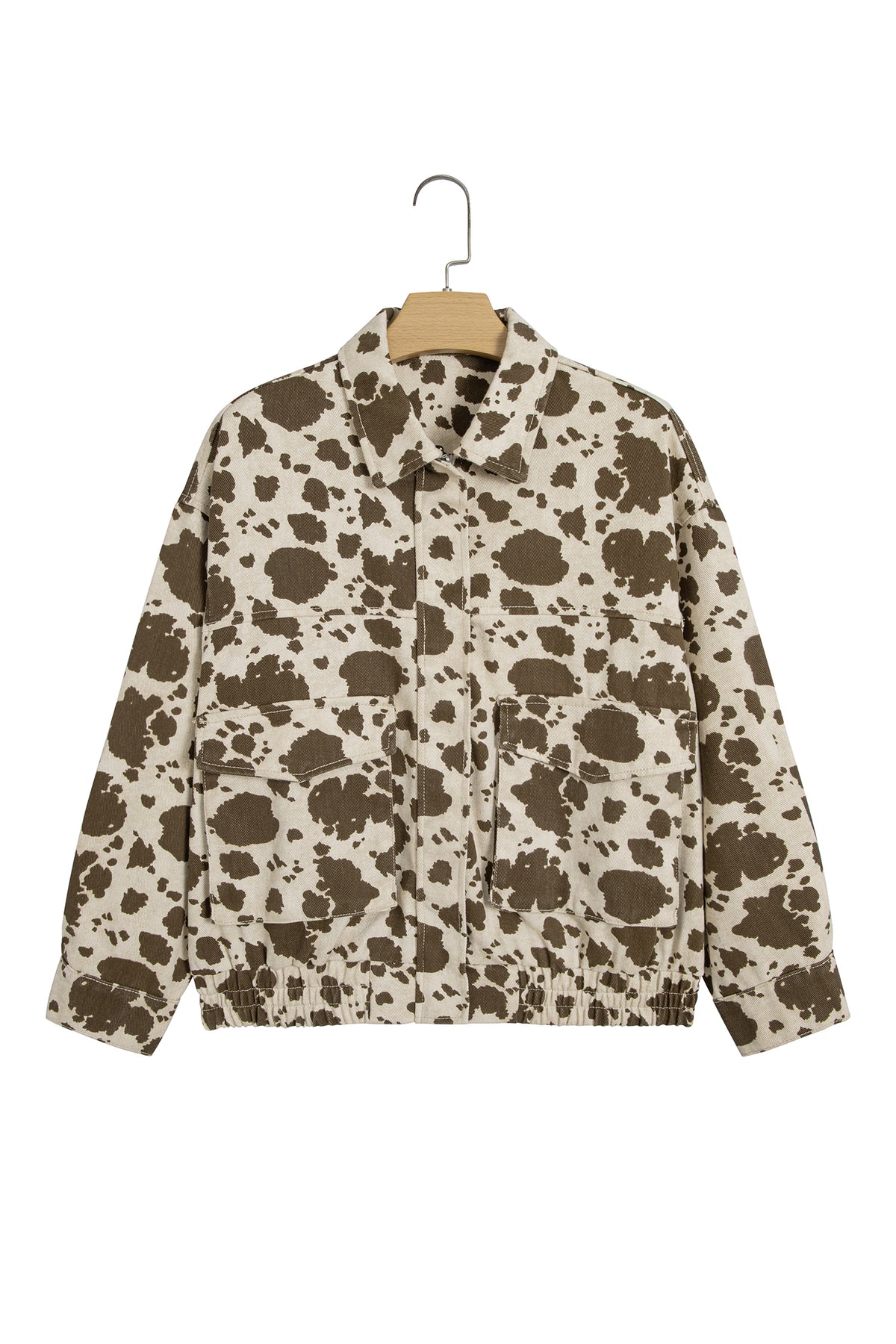 Brown Western Cow Print Cargo Pocket Denim Jacket