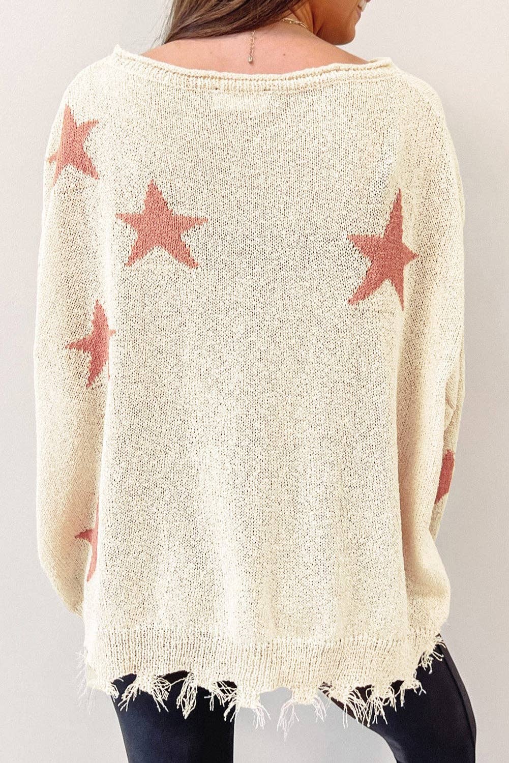 Starry Long Sleeve Raw Hem Sweater