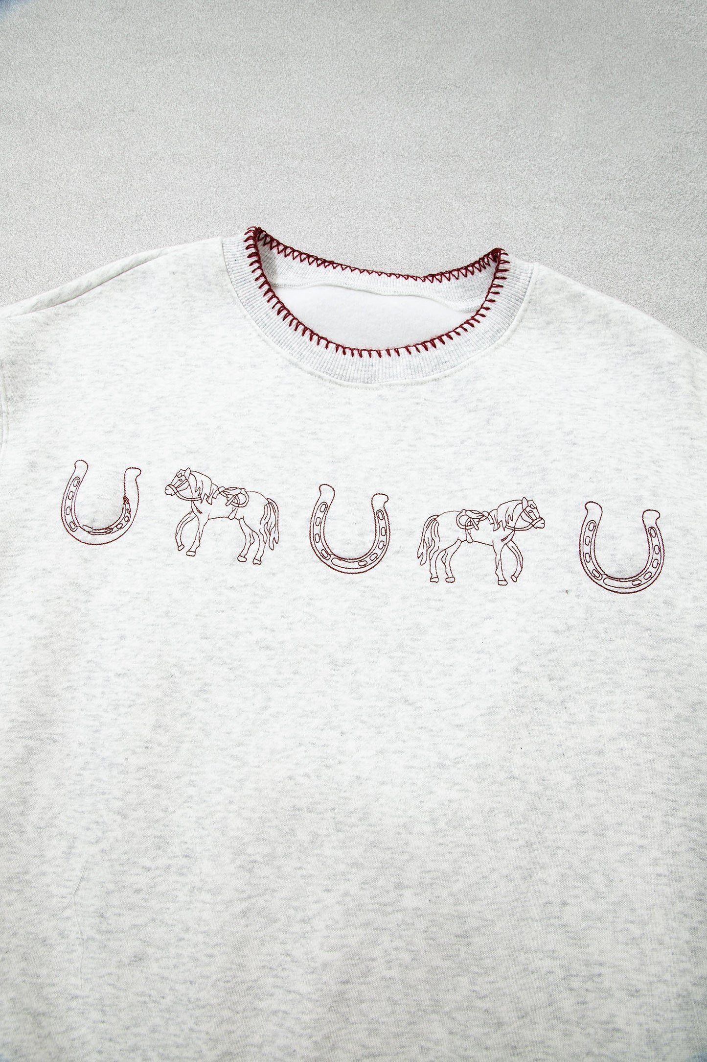 Light Grey Western Print Embroidered Casual Sweatshirt