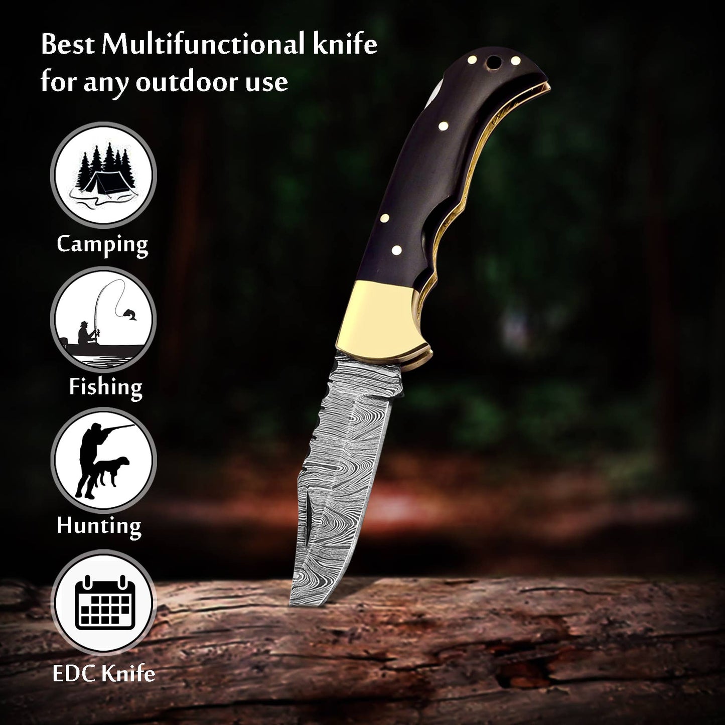 6.5'' Handmade Damascus folding knife, Pocket Knife