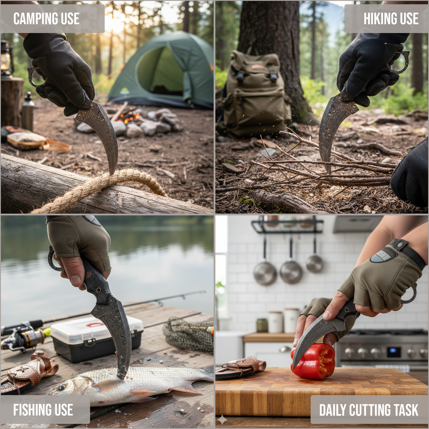 7.5' Handmade damascus steel knife with leather sheath