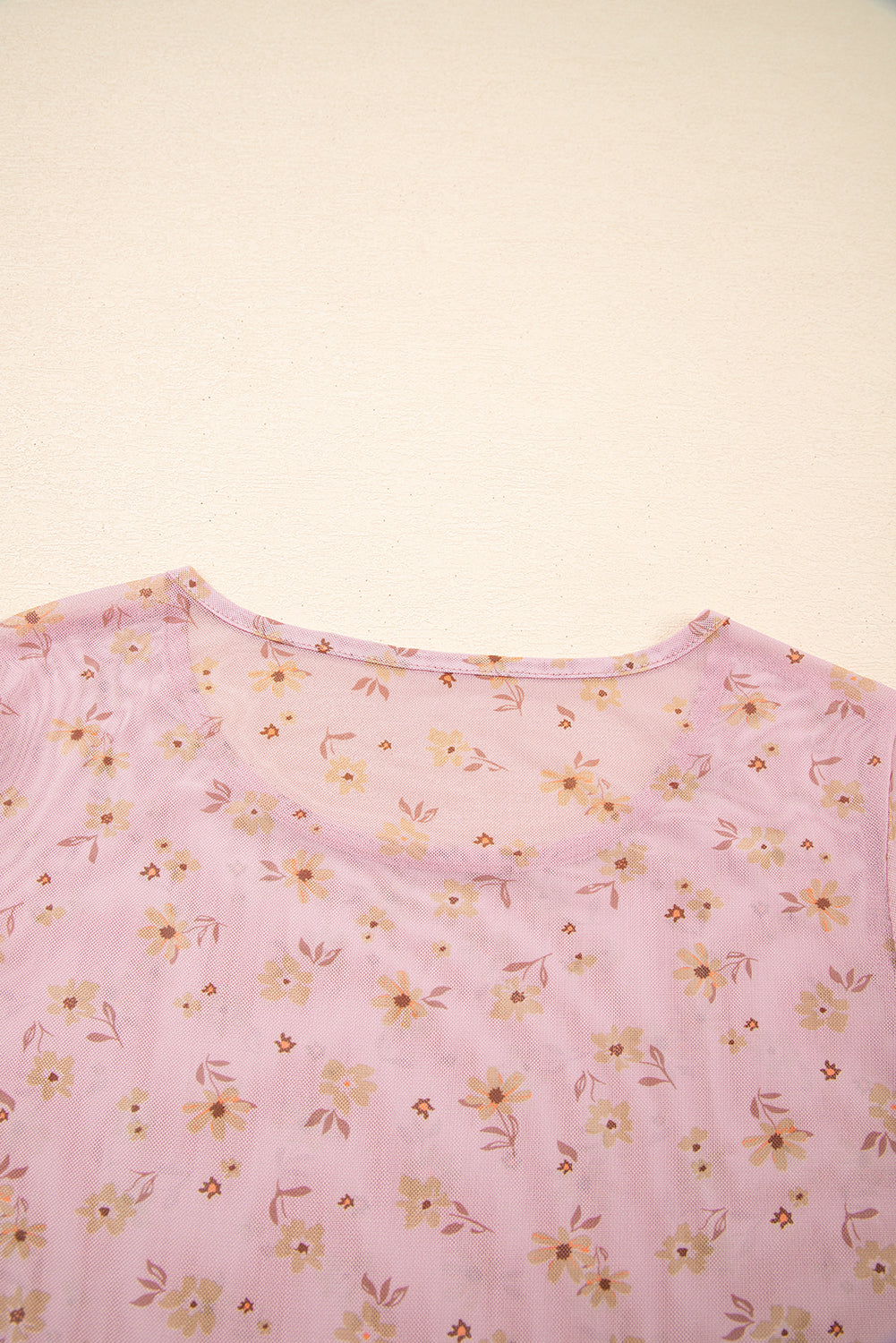 Sky Blue Vintage Floral Print Southern Style Mesh Long Sleeve Top
