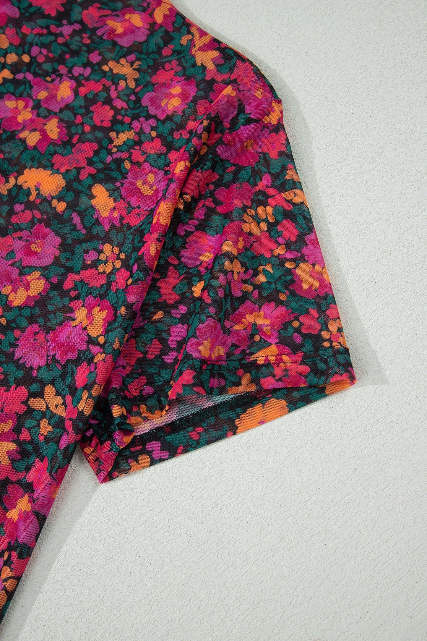 Rose Plus Size Floral Mesh Short Sleeve Top