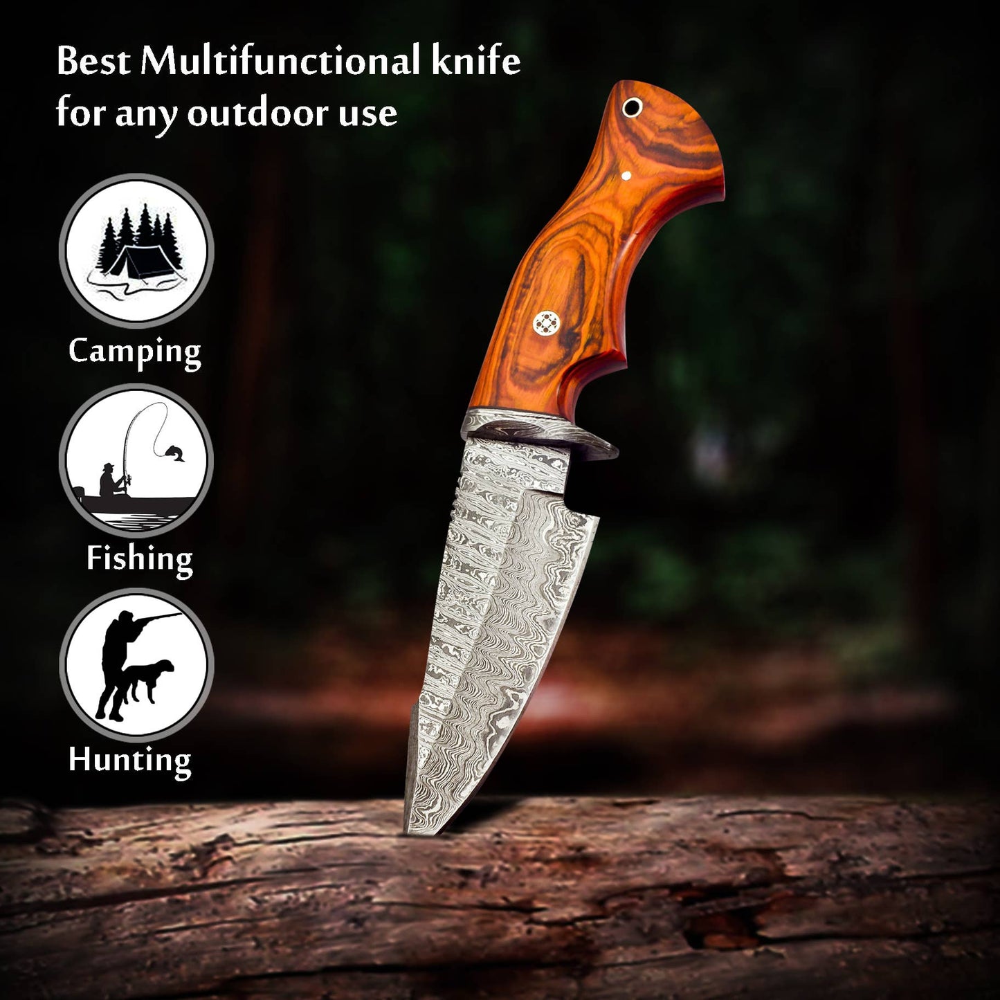 10' Handmade damascus steel knife with leather sheath