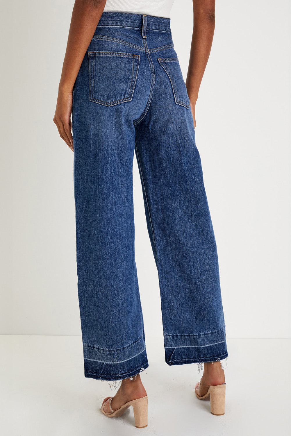 Navy Blue Raw Hem Straight Leg Loose High Waist Jeans