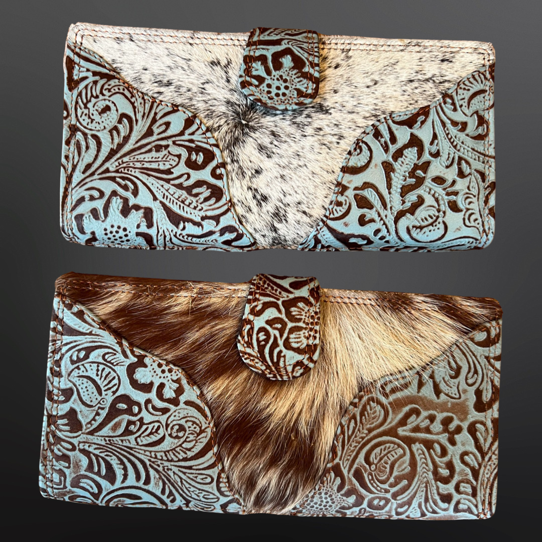 Tooled Leather Cowide Western Wallet Snap Close