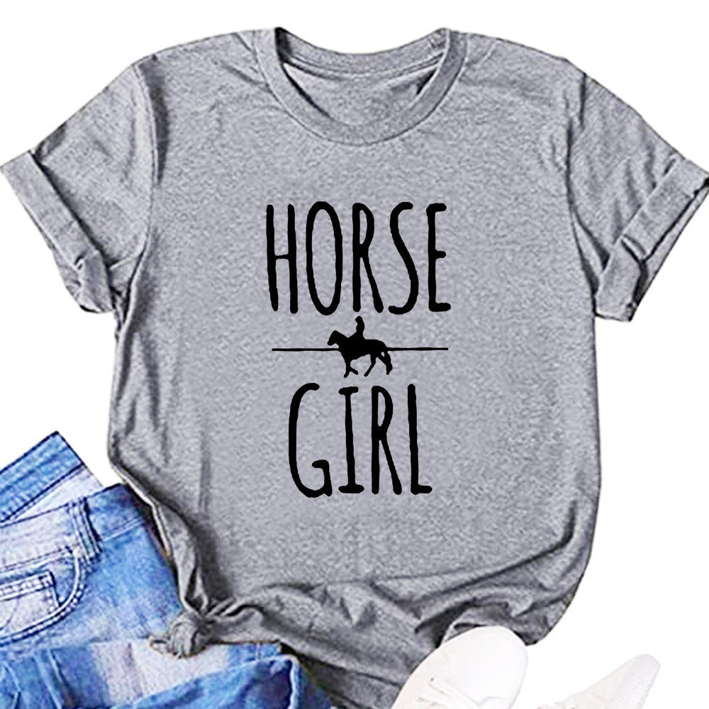 Horse Girl Letter Short Sleeve Women's T-shirt