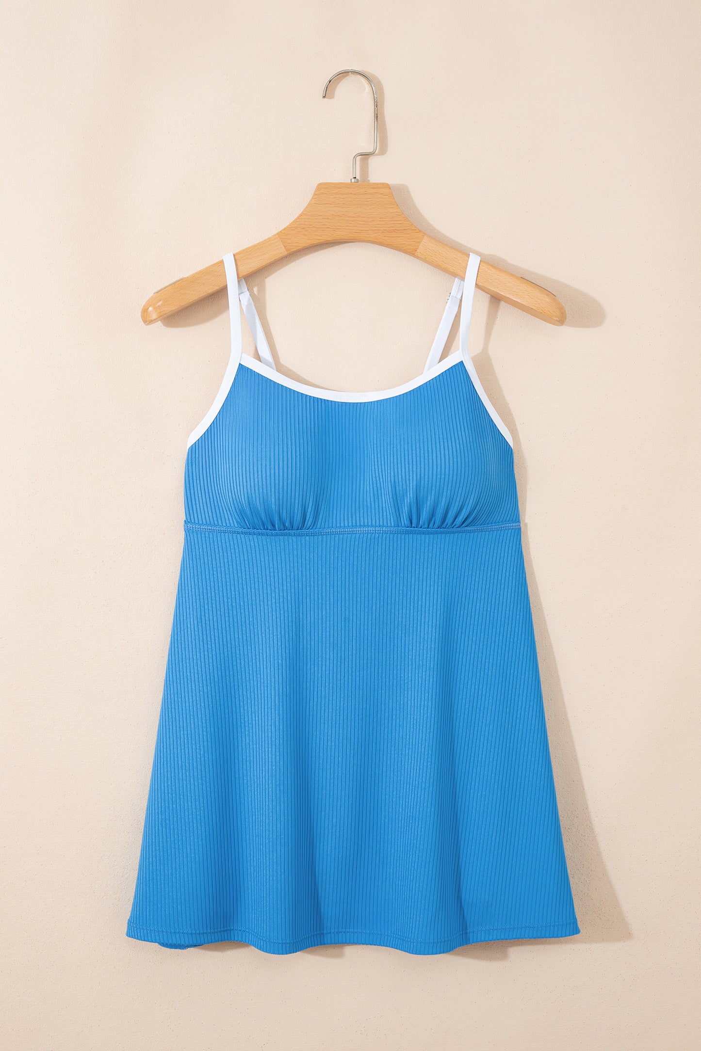 Navy Blue Color Block Edge Ribbed Pocketed Lined Swim Dress