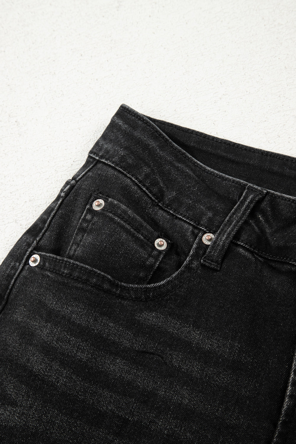 Navy Blue Raw Hem Straight Leg Loose High Waist Jeans