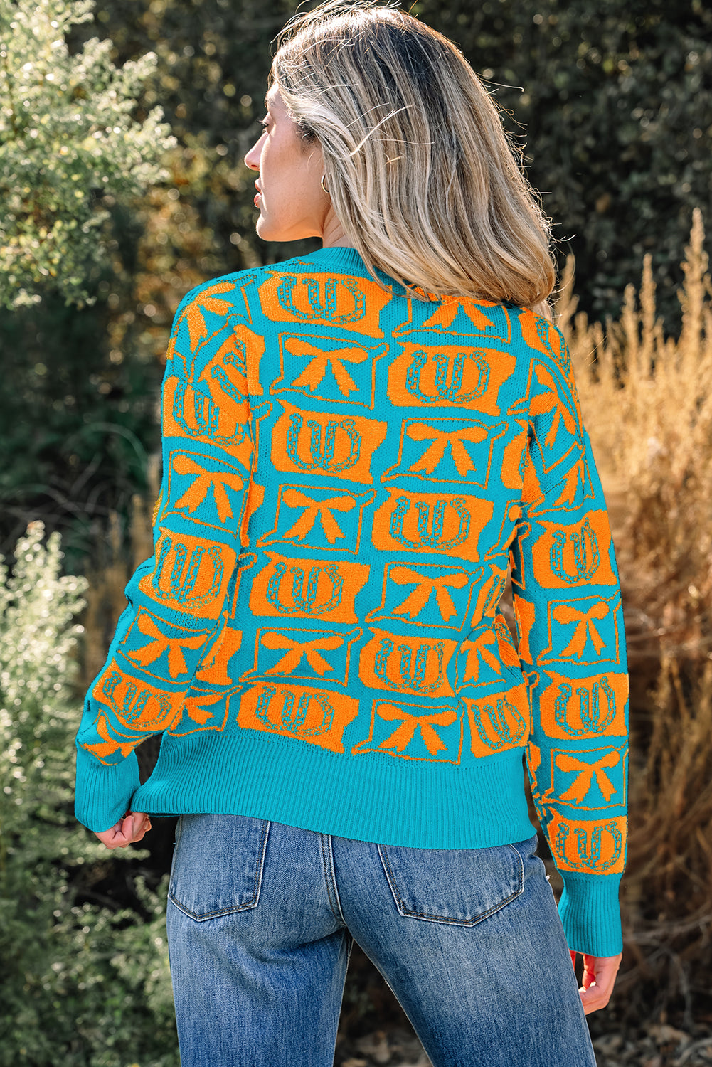 Pink Bows & Horseshoes Pattern Western Fashion Print Sweater