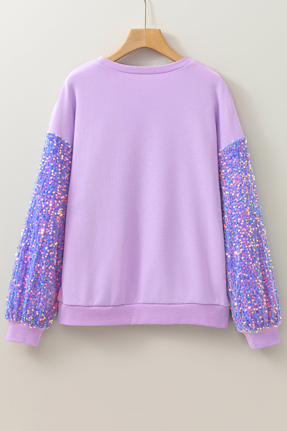 Pink Sequin Patchwork Long Sleeve Pullover Top