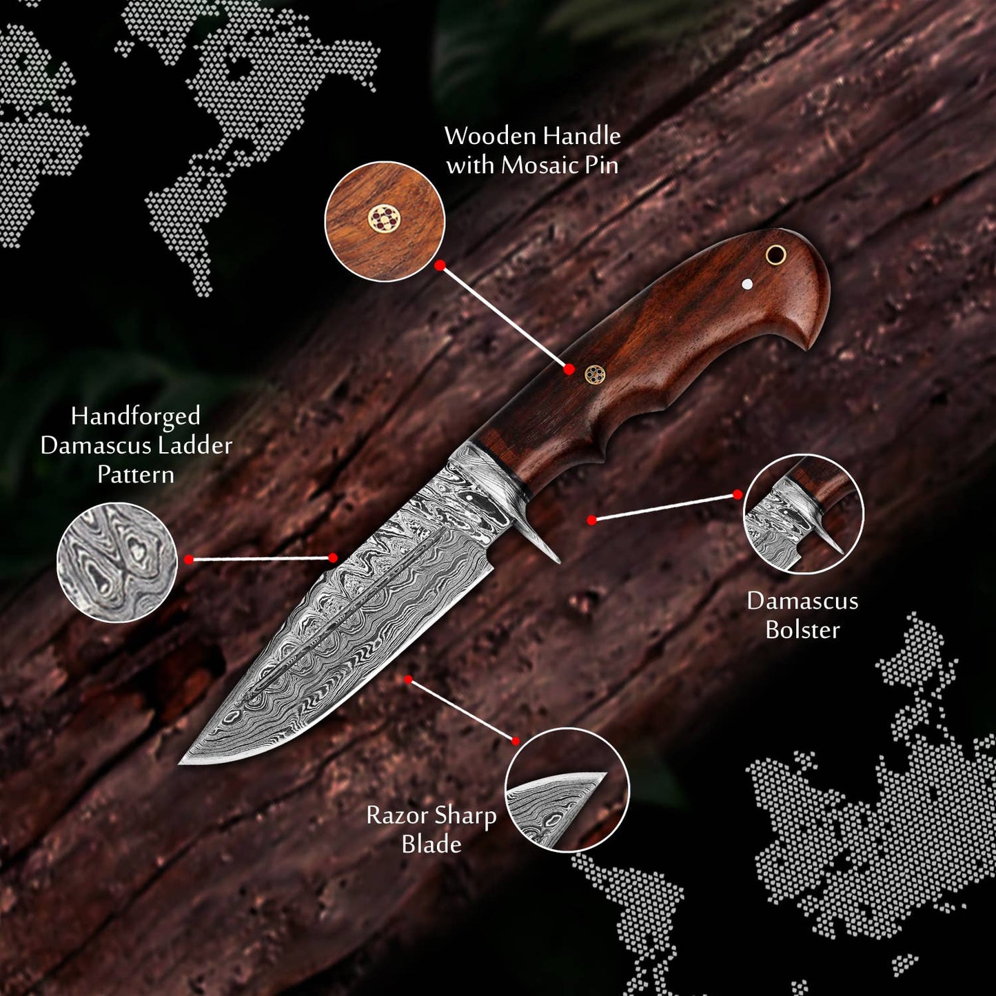 10' Handmade damascus steel knife with leather sheath