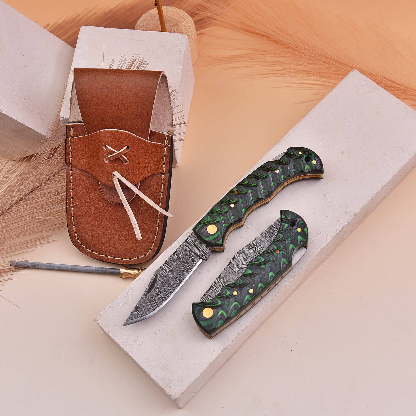 6.5' Handmade damascus folding knife, Pocket Knife