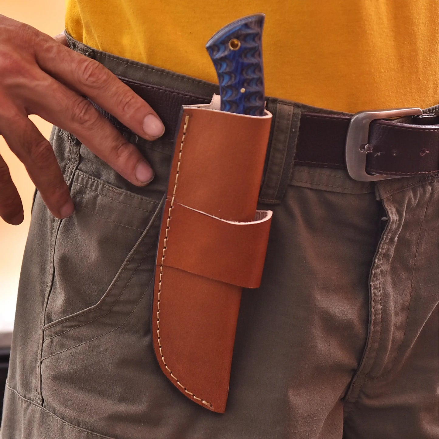 9.5' Grooved handle Damascus knife with leather sheath